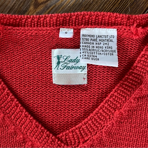 Lady Fairway Pullover Sweater Women’s S Red Hem Accent Knit V-Neck Soft - Picture 9 of 13